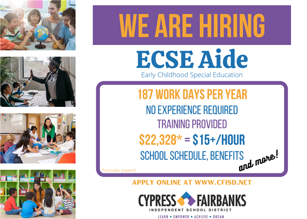 Now hiring  (Early Childhood Special Education) ECSE aides